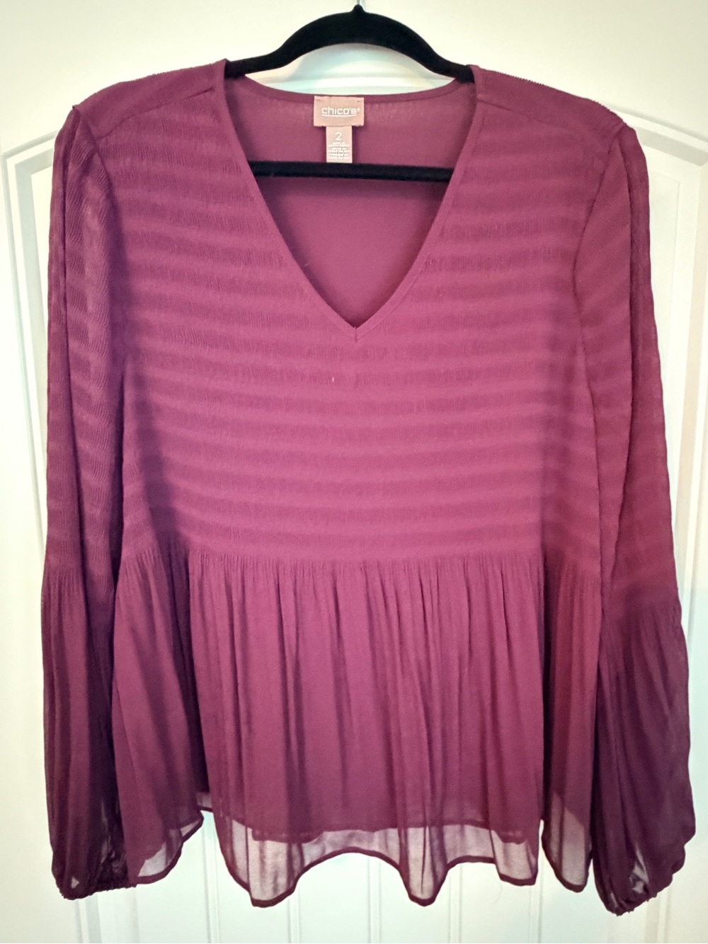 Chico's Plum V-Neck Long-Sleeve Peplum Blouse